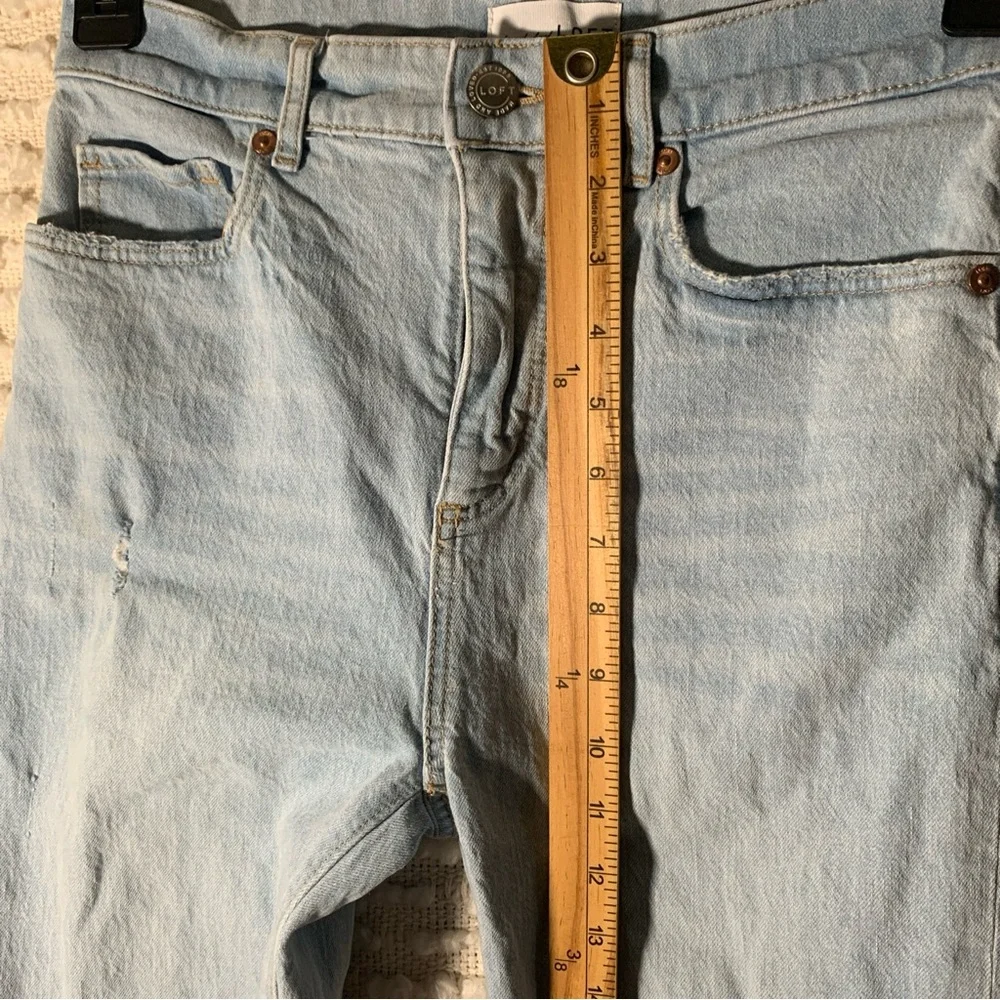 LOFT WOMENS SIZE 0 BLUE JEANSHIGH WAIST STRAIGHT CROP DISTRESSED FRAYED HEM FEST